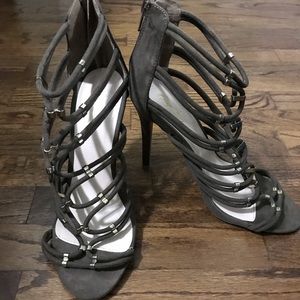 Army green heels with gold detail